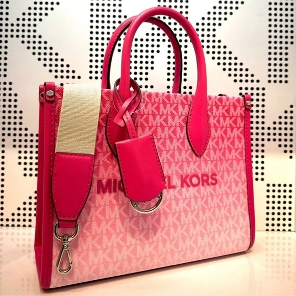 Michael Kors Mirella Small Ombré Signature Logo Crossbody Bag Dragonfruit - Picture 3 of 6